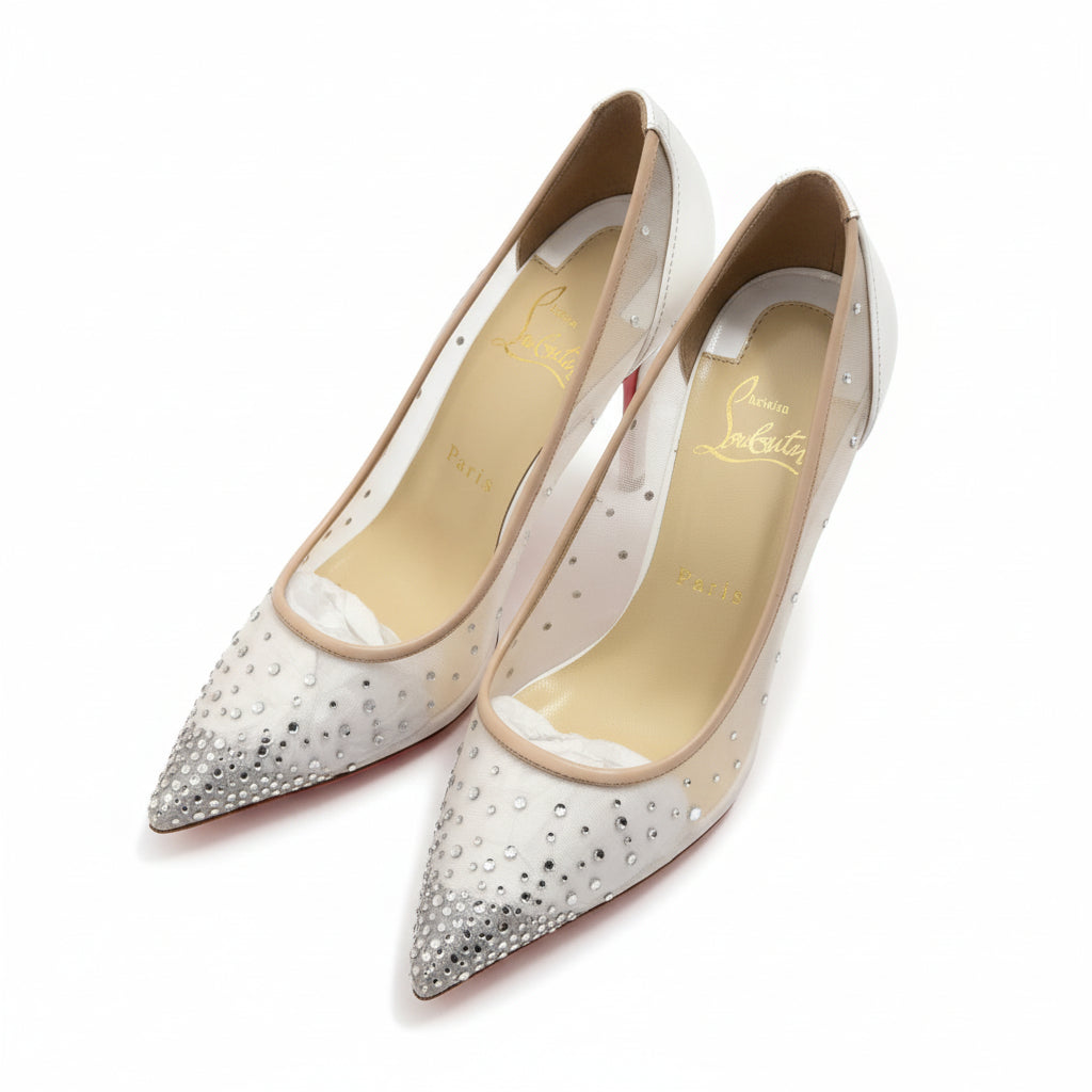 Louboutin Follies Strass Crystal Pumps White