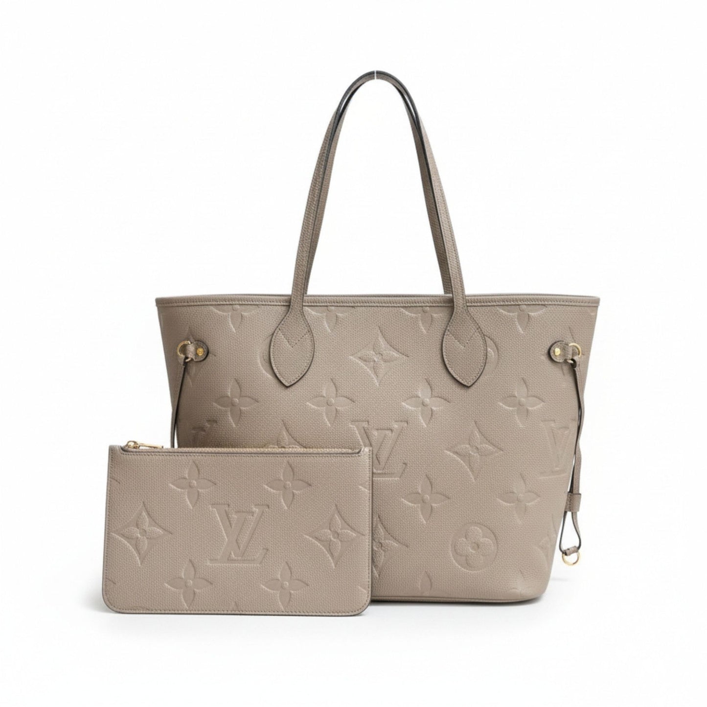 Neverfull MM Beige Monogram Empreinte Leather Tote Bag with Pouch
