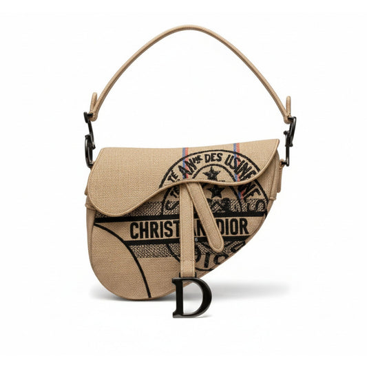 Saddle Bag Beige Jute Canvas ‘L’Union Fait la Force’