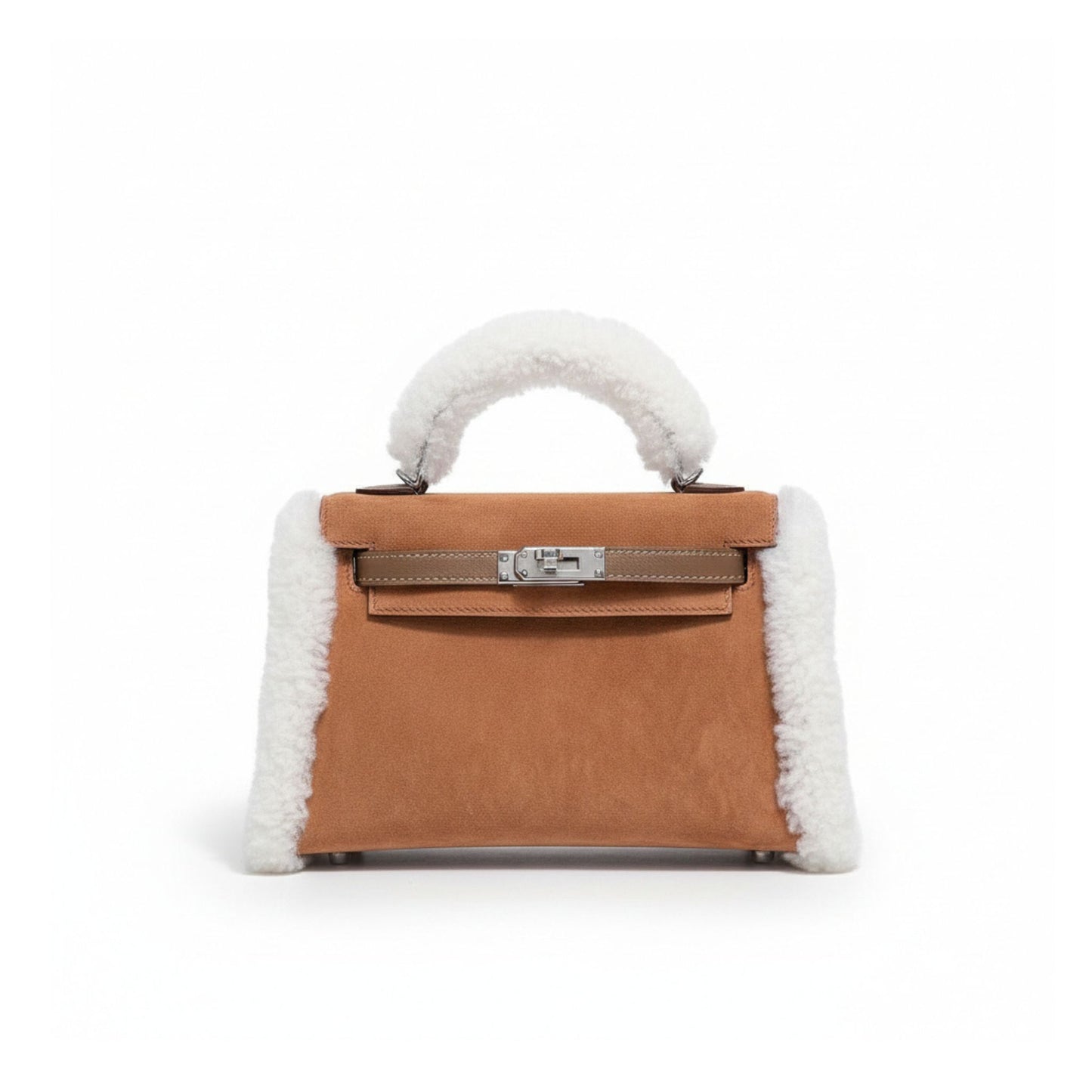 Teddy Mini Kelly 20 Brown Chamois & Shearling with Palladium Hardware