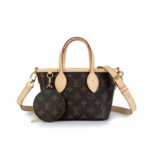 Neverfull BB Monogram Canvas Handbag with Leather Trim