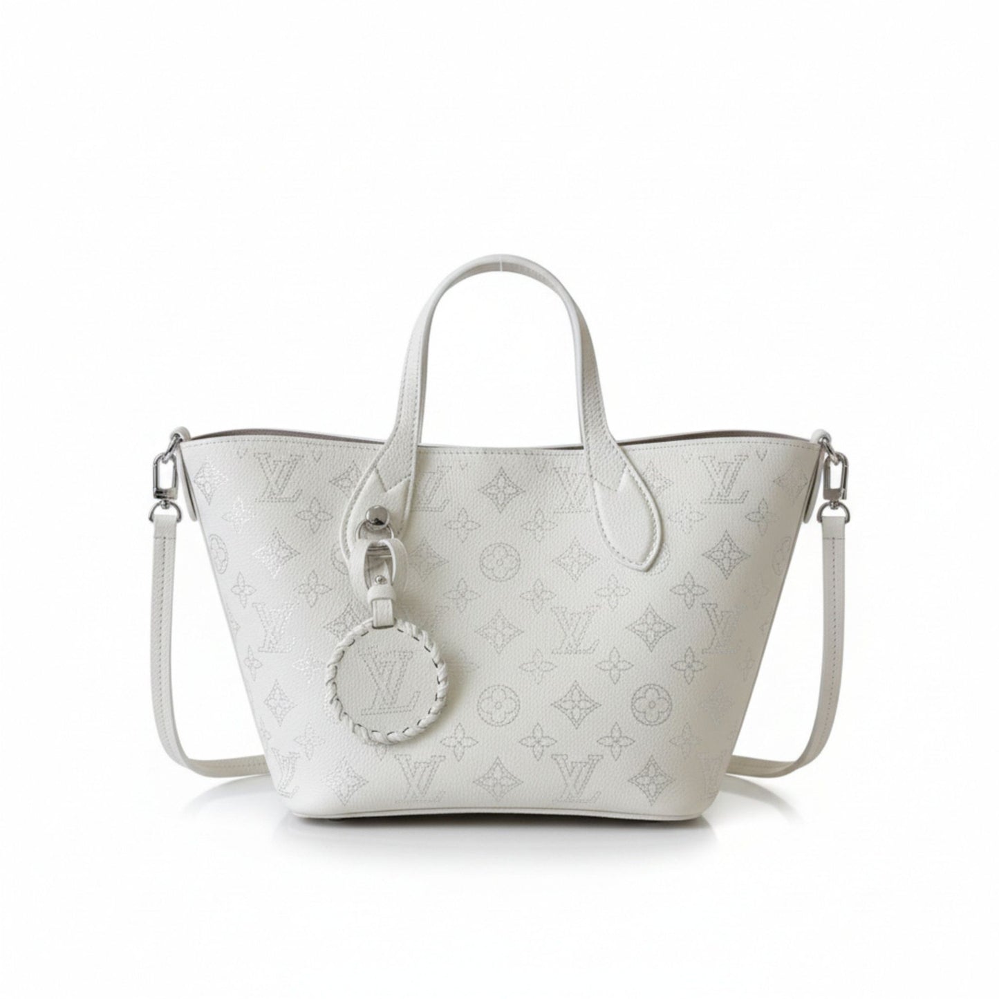 Blossom PM White Mahina Perforated Leather Tote Bag