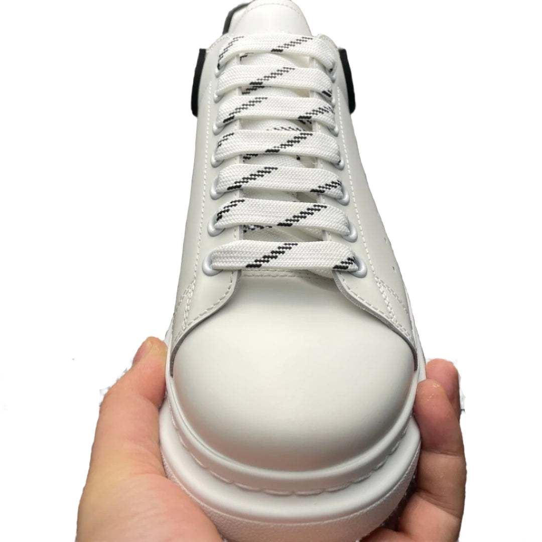 Low Top Chunky Sole Leather Trainers White Finish