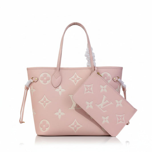 Neverfull MM Pink/Quartz Monogram Empreinte Leather Tote Bag