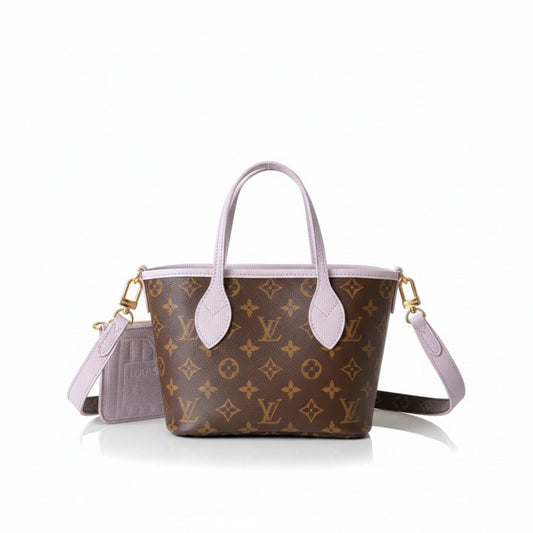 Neverfull Bandoulière Inside Out BB Monogram Canvas with Lilac Leather