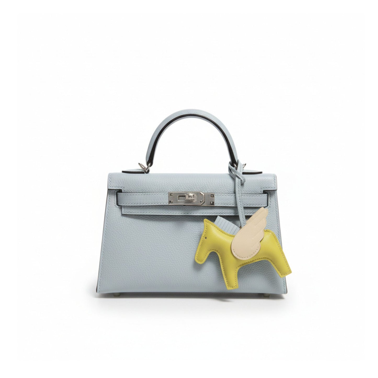 Mini Kelly 20 II Bleu Brume Leather with Metallic Hardware