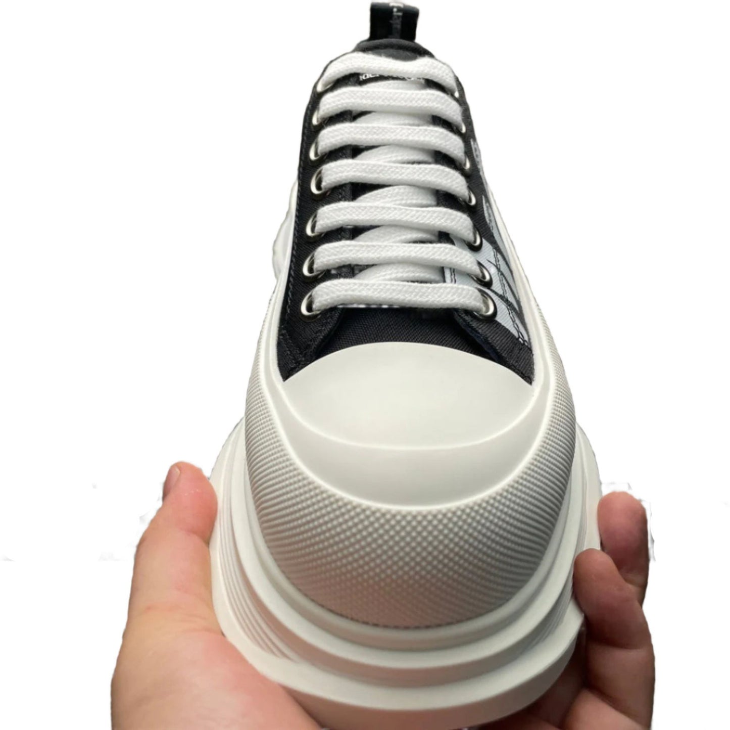 Alexander McQueen Tread Slick Lace-Up Leather Sneakers White Black