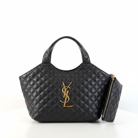 Icare Maxi Quilted Lambskin Shopping Tote Bag Black