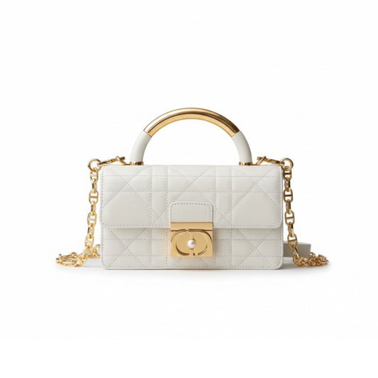 Ange Top Handle Bag White Leather with Gold Handle