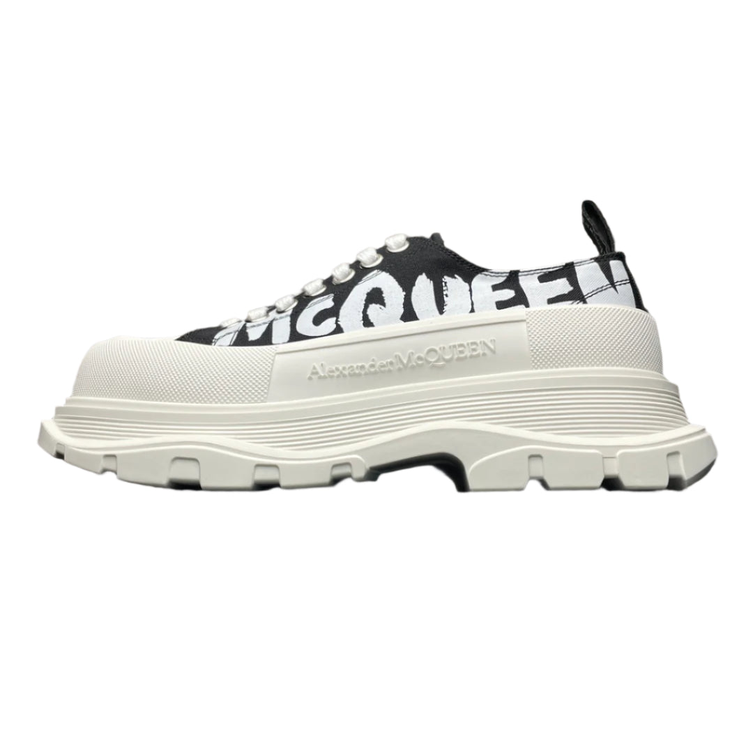 Alexander McQueen Tread Slick Lace-Up Leather Sneakers White Black