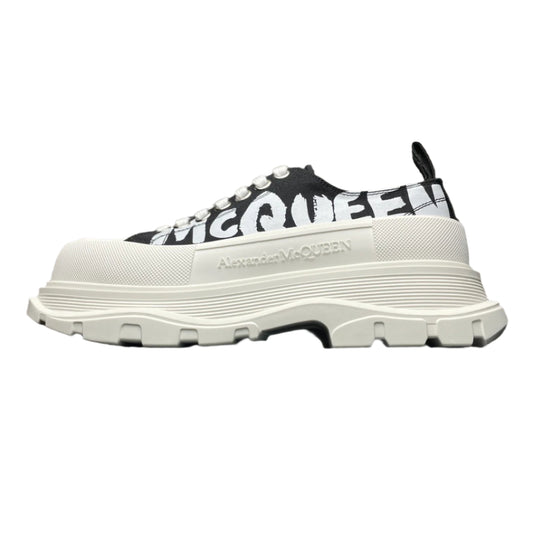 Alexander McQueen Tread Slick Lace-Up Leather Sneakers White Black