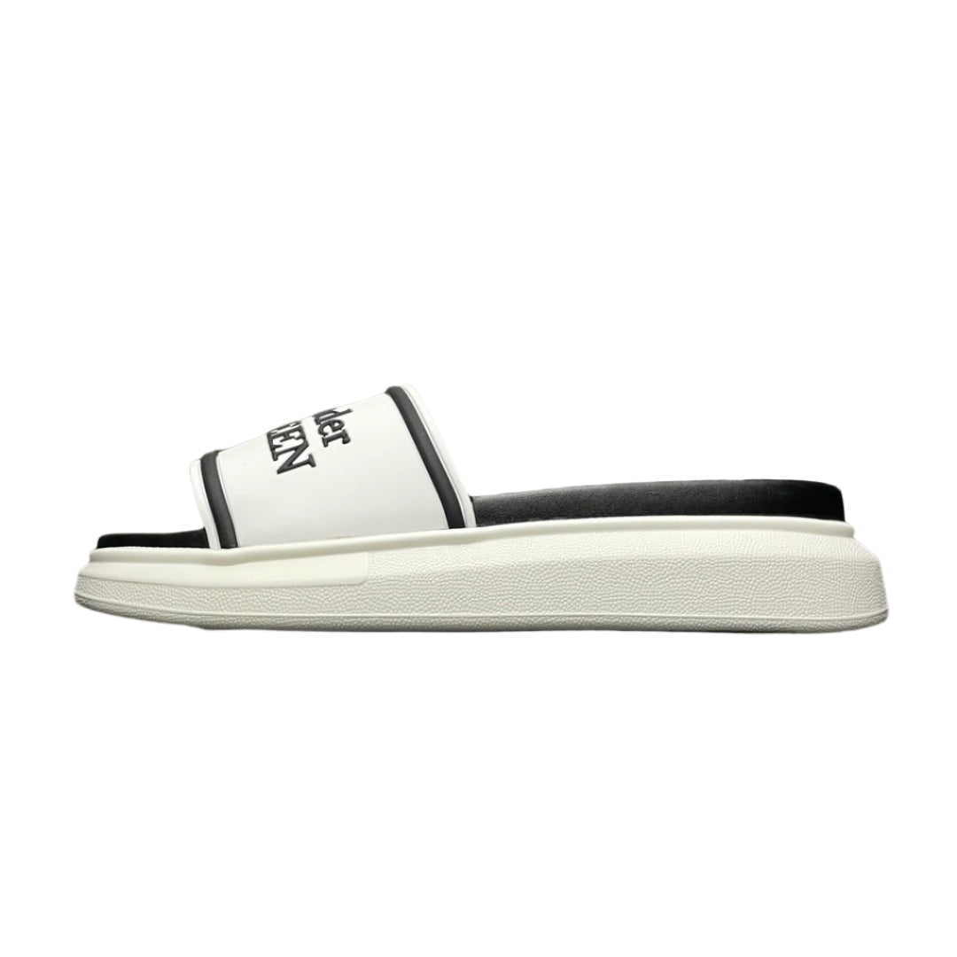 Alexander McQueen White/Black Rubber Logo Embossed Slide Sandals