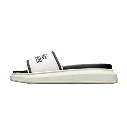 Alexander McQueen White/Black Rubber Logo Embossed Slide Sandals