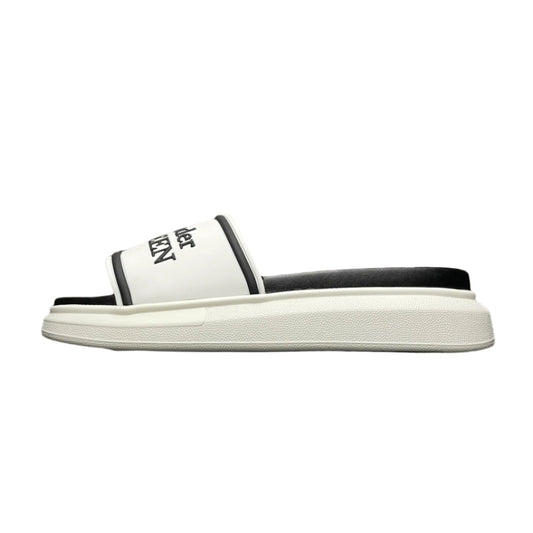 Alexander McQueen White/Black Rubber Logo Embossed Slide Sandals