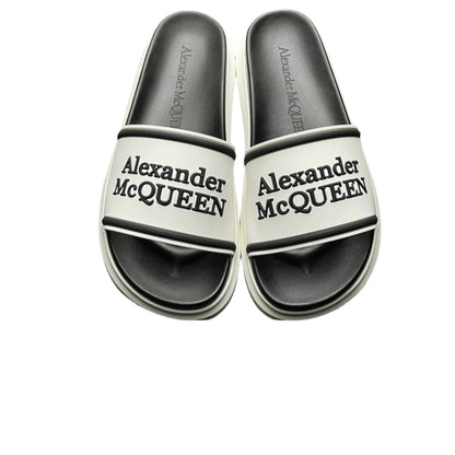 Alexander McQueen White/Black Rubber Logo Embossed Slide Sandals