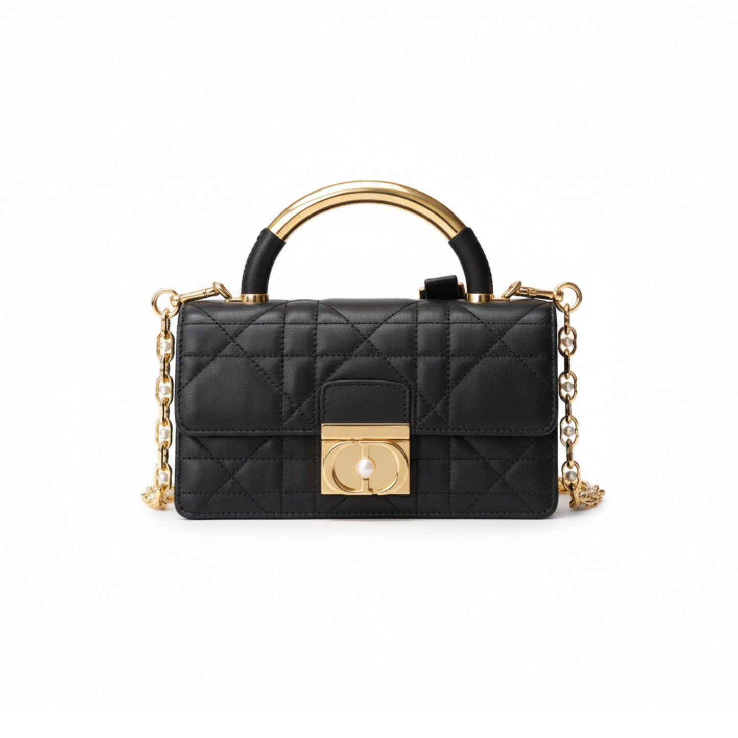 Ange Bag Black Lambskin Macrocannage Top Handle