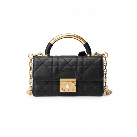 Ange Bag Black Lambskin Macrocannage Top Handle