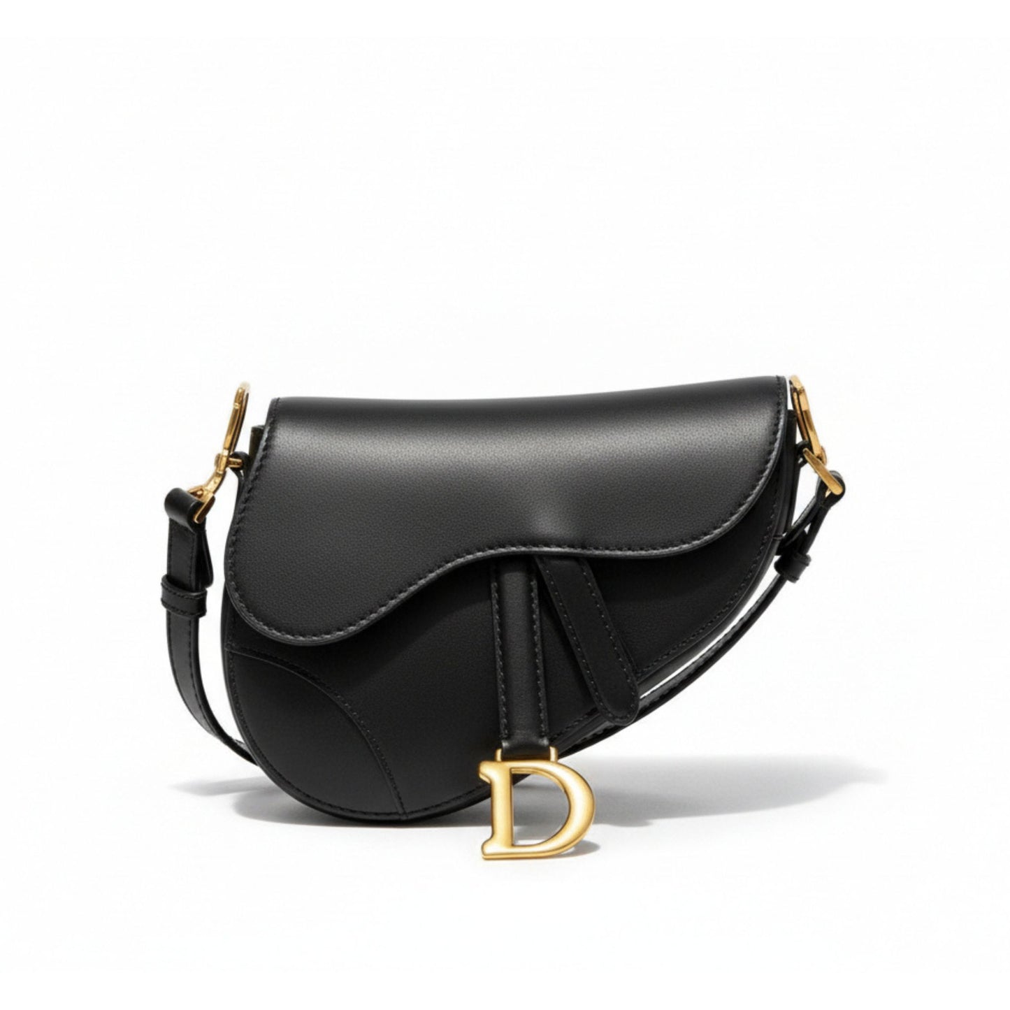 Saddle Bag Black Calfskin with Gold-Tone Hardware