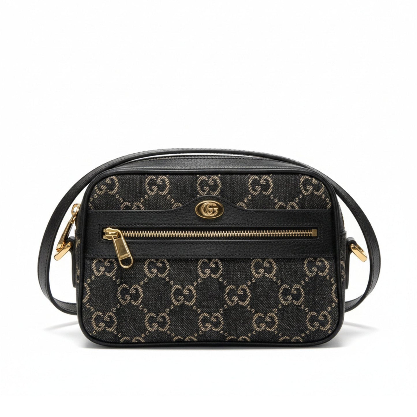 Ophidia Mini Shoulder Bag – Black Jacquard Denim
