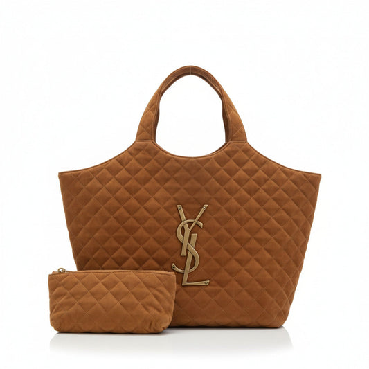 Icare Medium Quilted Suede Tote Bag Brown
