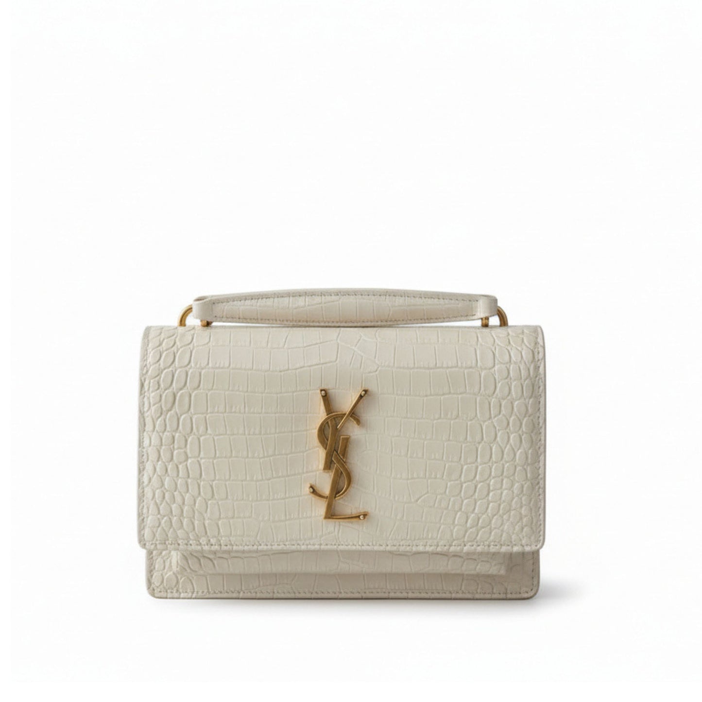 Sunset Crocodile-Embossed Leather Bag – White