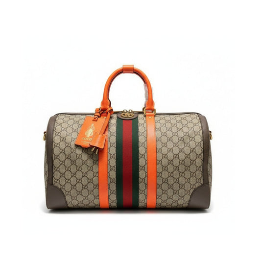 Gucci Savoy Medium Duffle Bag Beige Orange Trim
