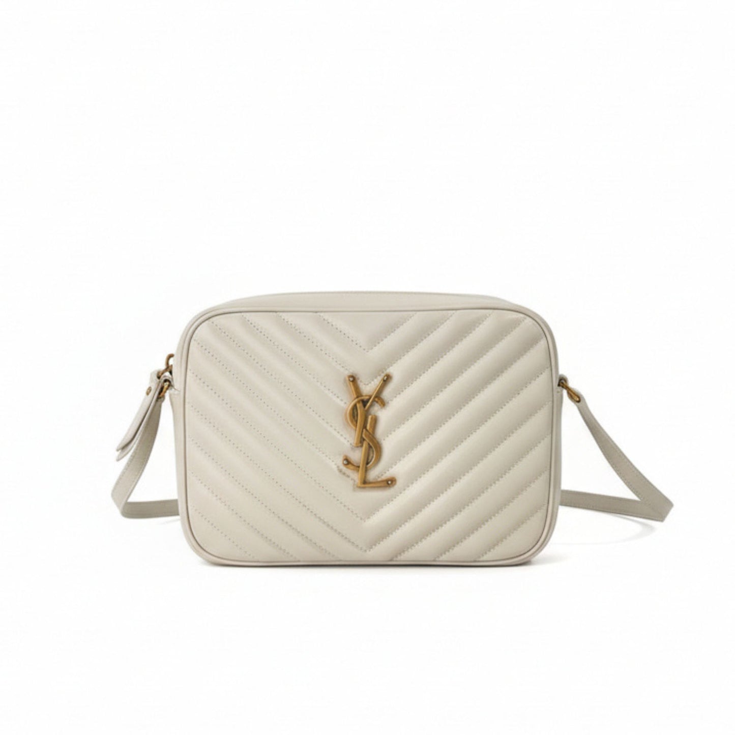 Lou Quilted Chevron Leather Camera Bag White