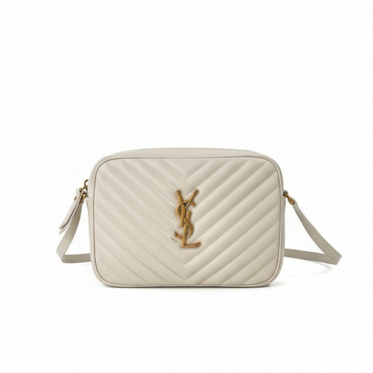 Lou Quilted Chevron Leather Camera Bag White