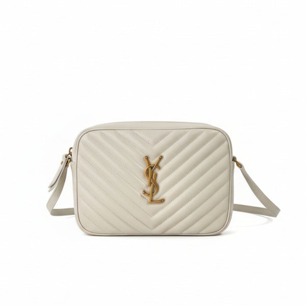Lou Quilted Chevron Leather Camera Bag White