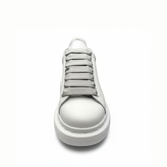 Chunky Sole Leather Trainers in White Opal Women