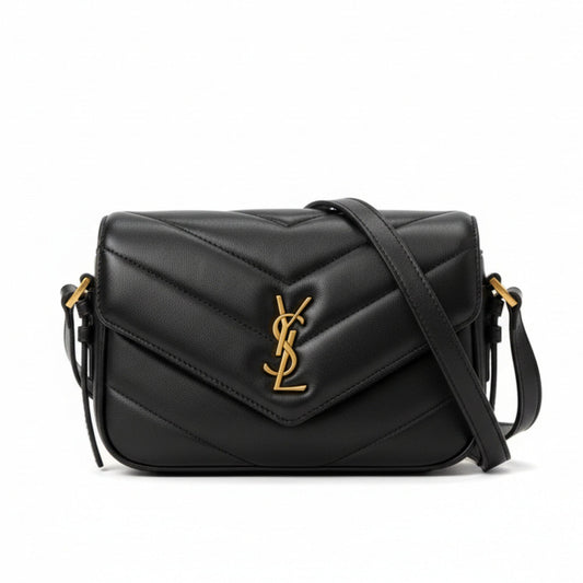 Loulou Toy Mini Matelassé Leather Crossbody Bag Black