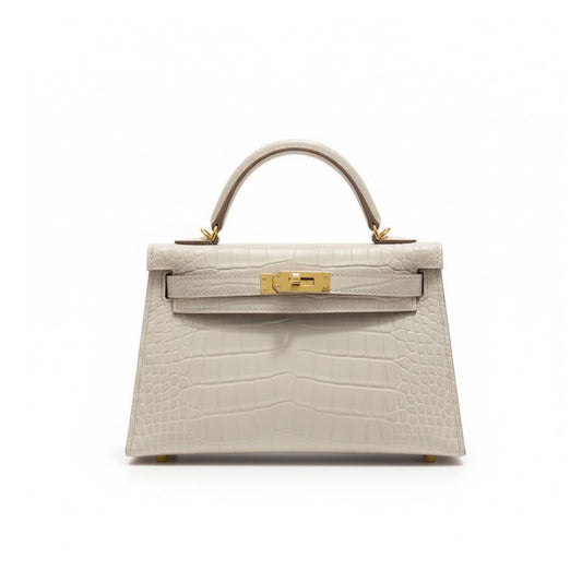 Mini Kelly 20 Beton Matte Alligator with Gold Hardware
