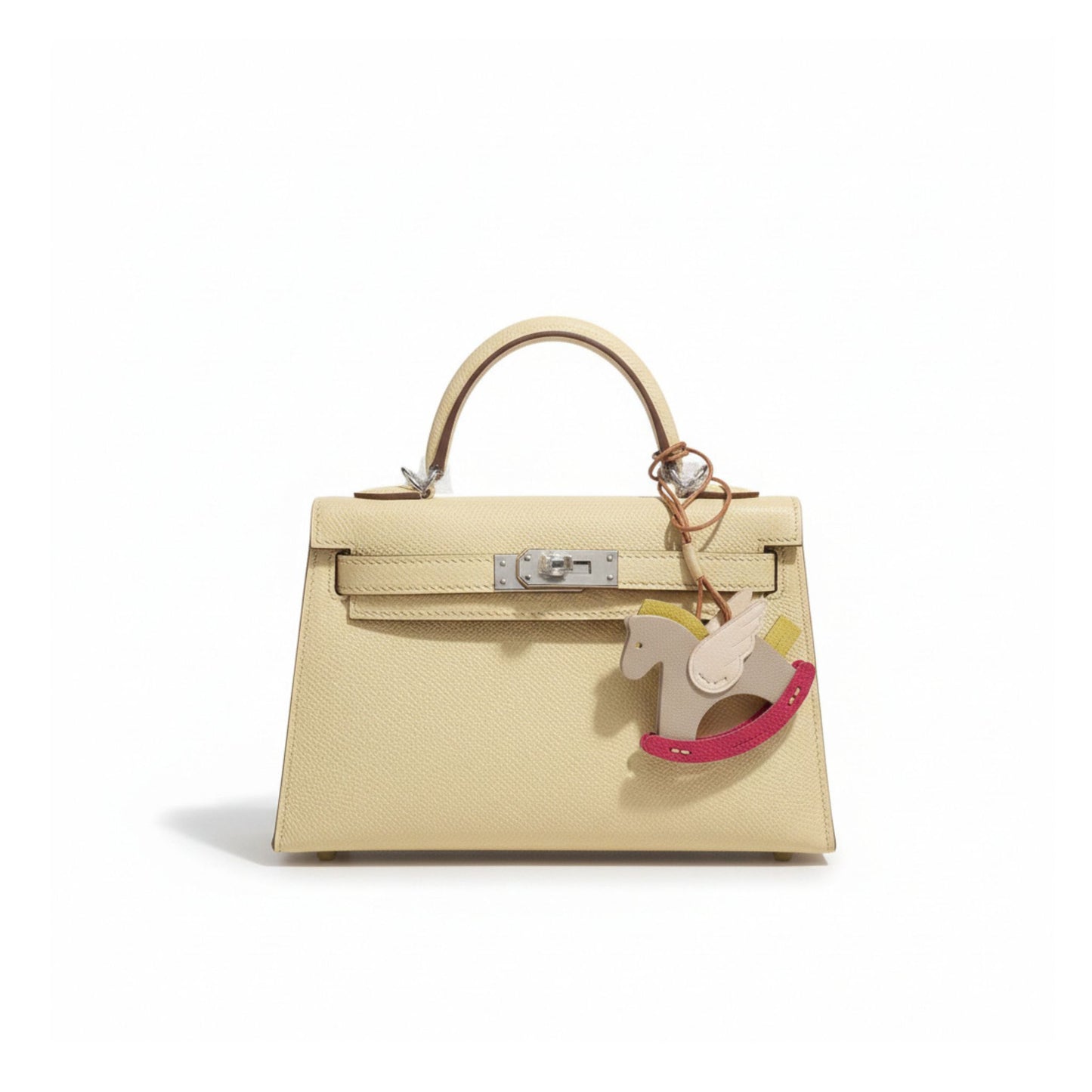 Mini Kelly 20 Cream Leather with Metal Hardware