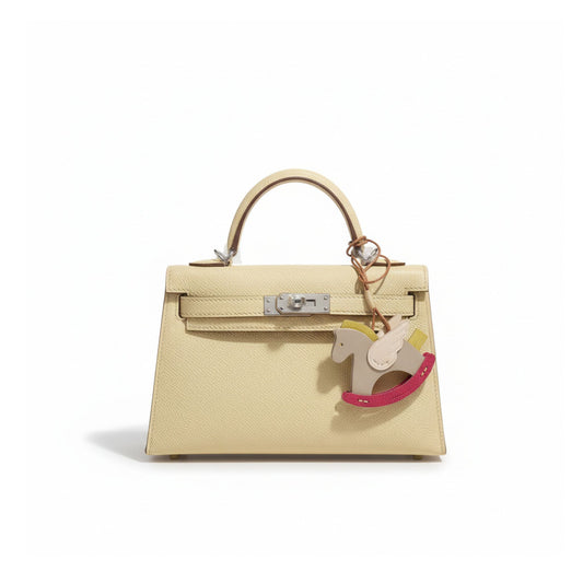 Mini Kelly 20 Cream Leather with Metal Hardware