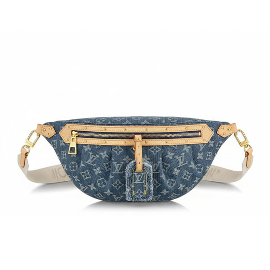 High Rise Bumbag Monogram Denim Blue Waist & Crossbody Bag