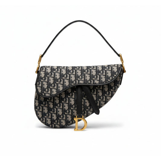 Saddle Bag Blue Oblique Jacquard with D Charm