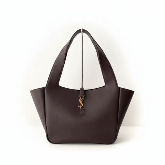 Le 5 À 7 Bea Dark Currant Grained Deerskin Leather Shoulder Tote Bag
