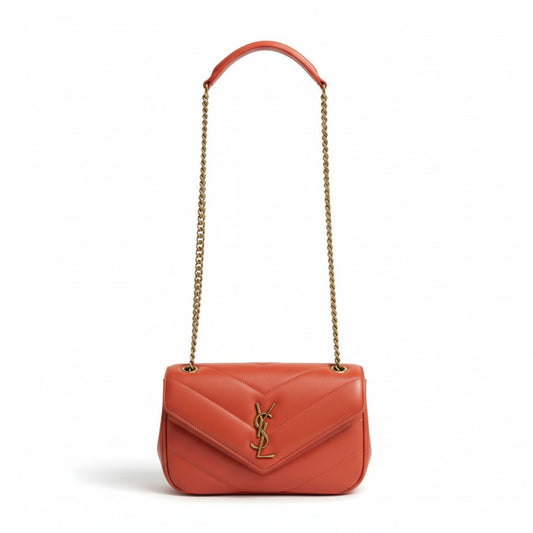 Loulou Small Chain Matelassé Leather Bag Celosia