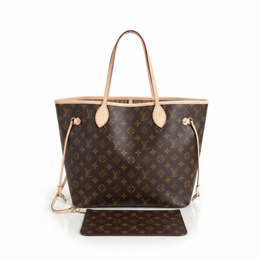 Neverfull MM Monogram Canvas Beige Brown Tote Bag