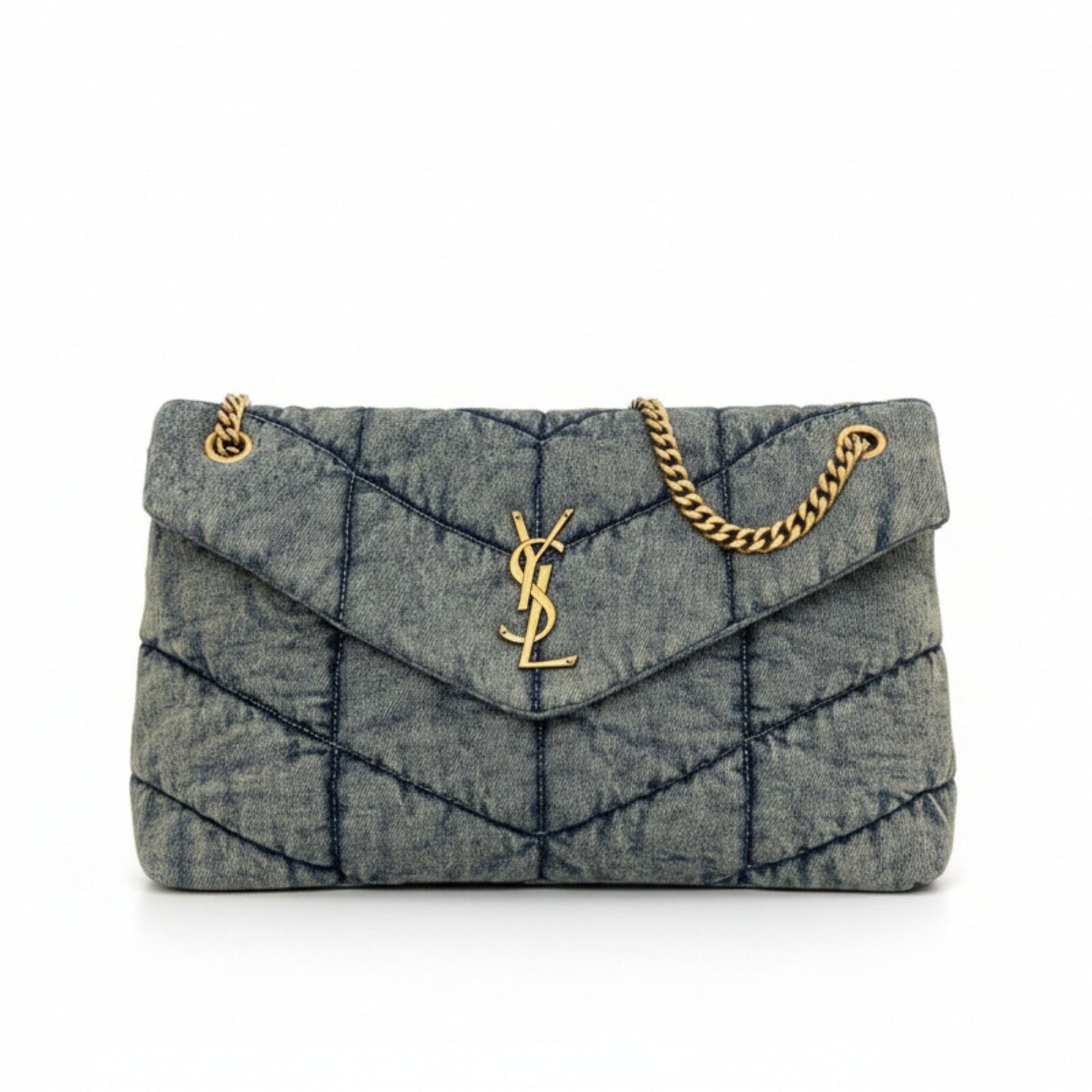 Loulou Puffer Shoulder Bag Denim Gold Hardware