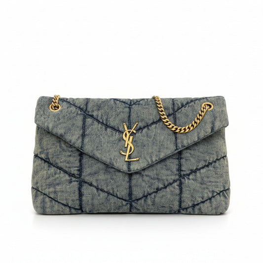Loulou Puffer Shoulder Bag Denim Gold Hardware