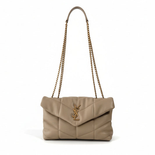 Loulou Puffer Toy Quilted Lambskin Shoulder Bag Dark Beige