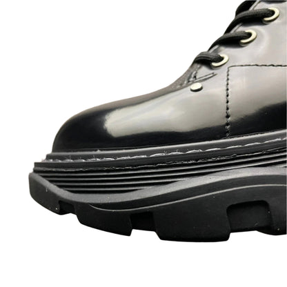 Alexander McQueen Black Patent Leather Spiked Combat Moto Boots