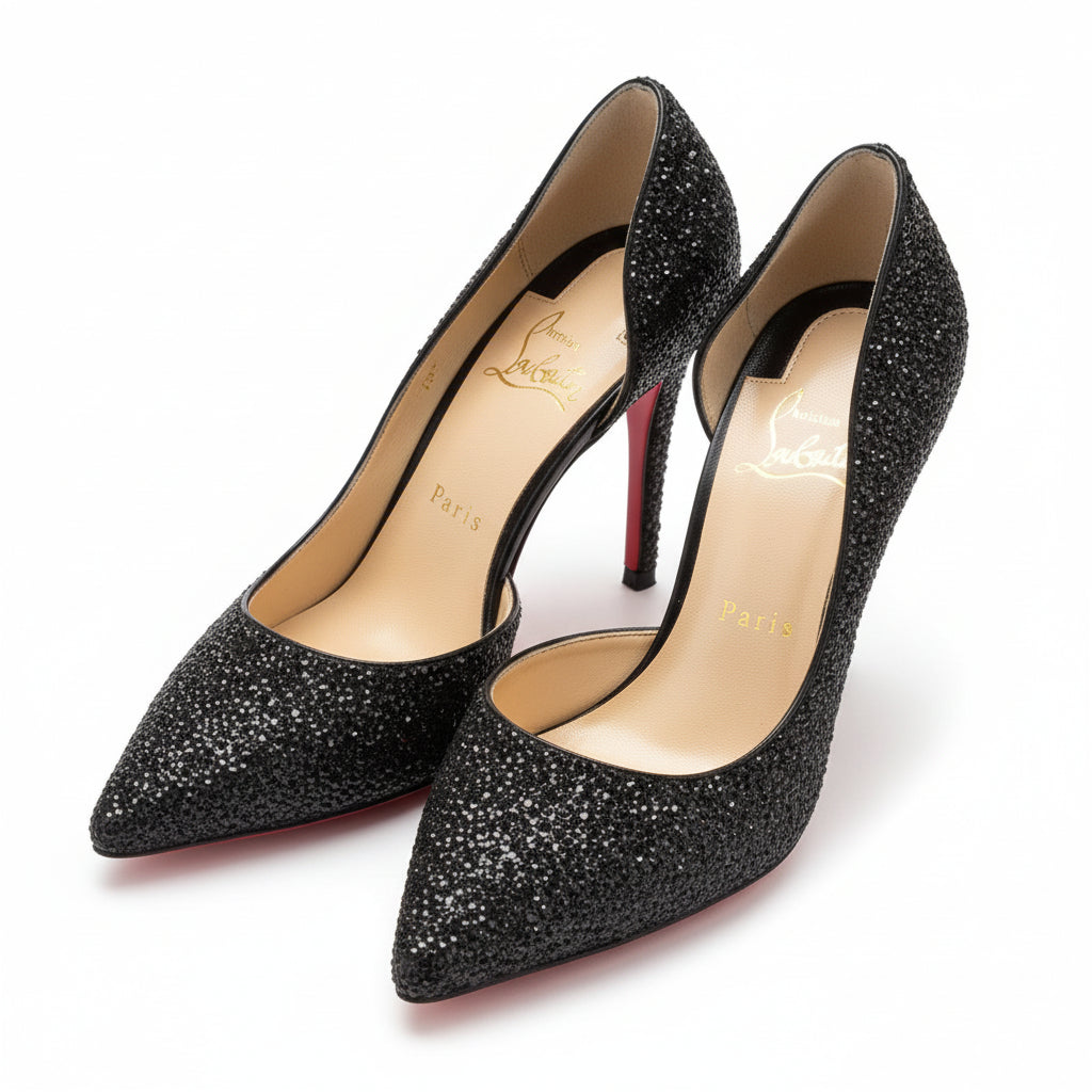 Louboutin Iriza 100 Glitter Pumps Black