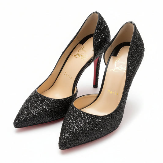 Louboutin Iriza 100 Glitter Pumps Black
